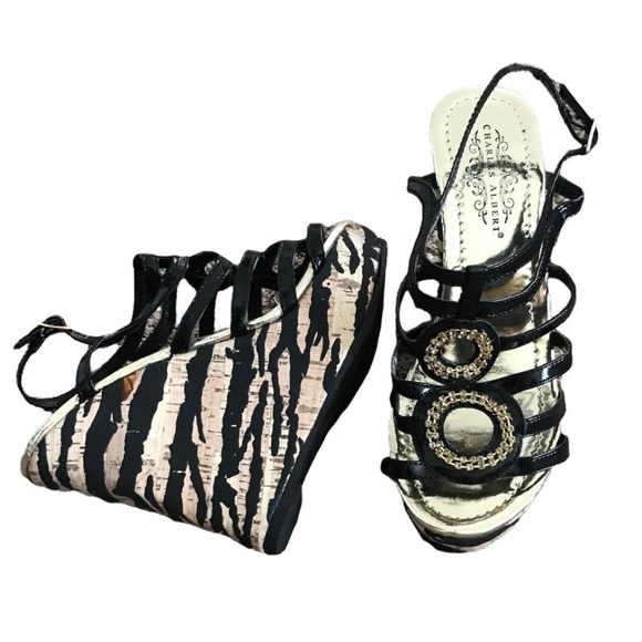 Charles Albert Shoes - Charles Albert Black Strappy Wedge Sandals